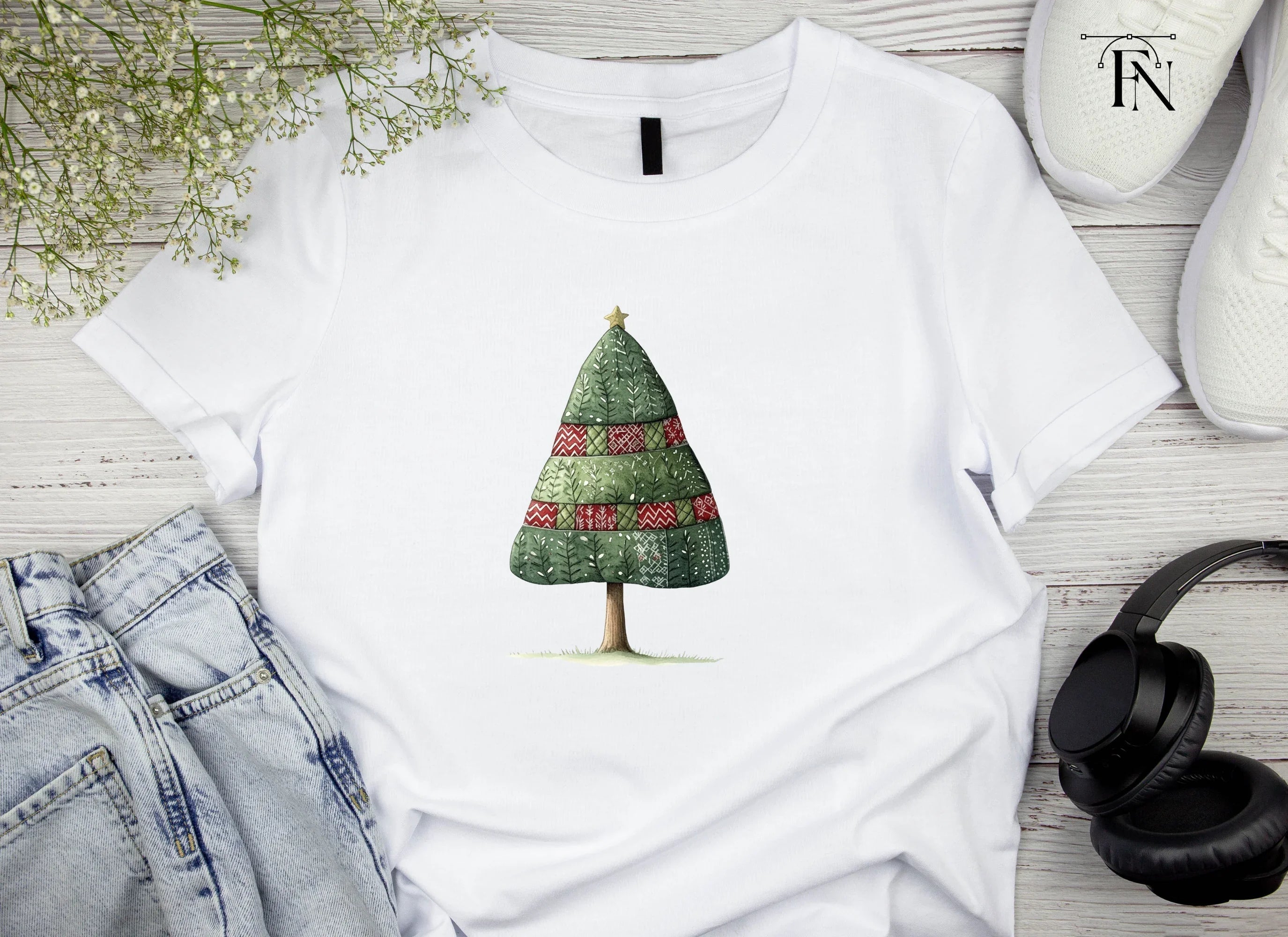 Quilted Christmas Tree Clipart Bundle