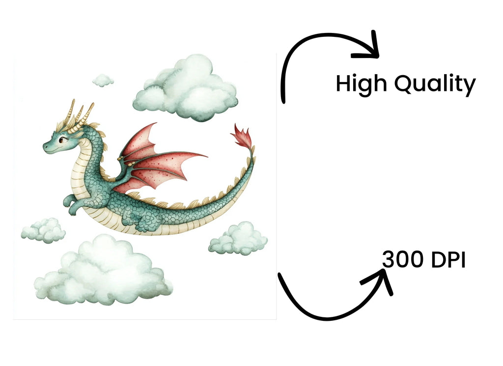 Flying Dragon and Clouds Clipart Bundle