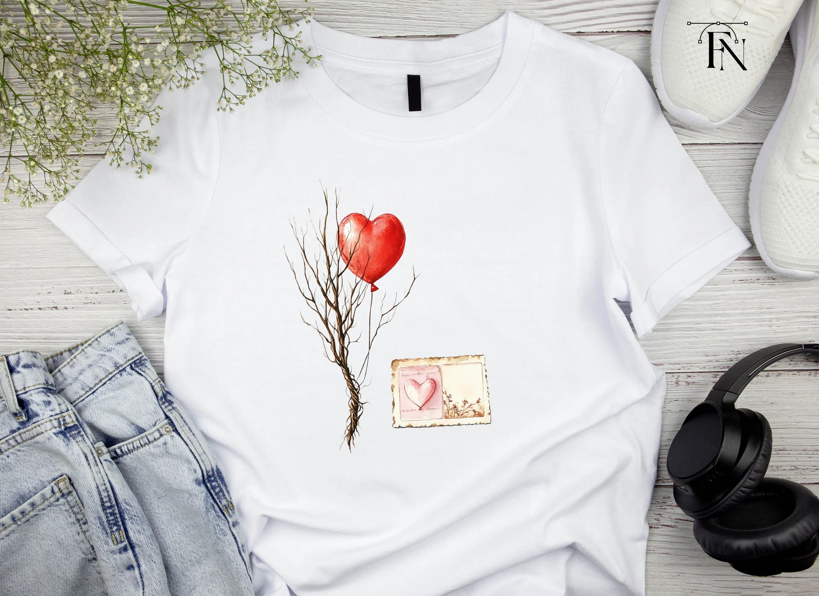 Vintage Love Hearts Branches Clipart Bundle