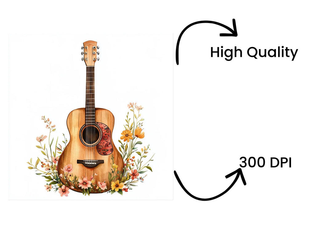 Floral Acoustic Guitar Clipart Bundle