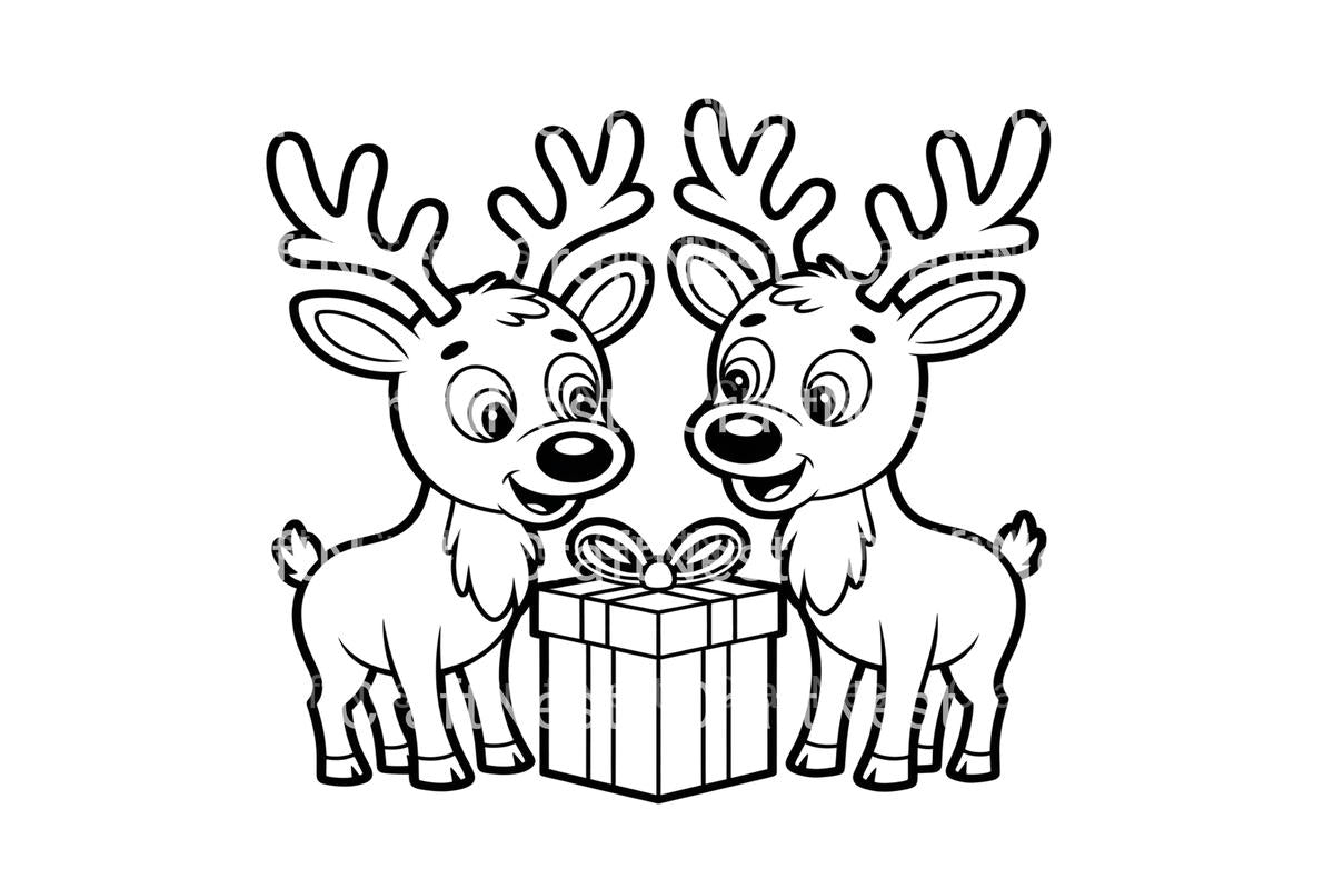 Cute Reindeer with Gifts Coloring Books