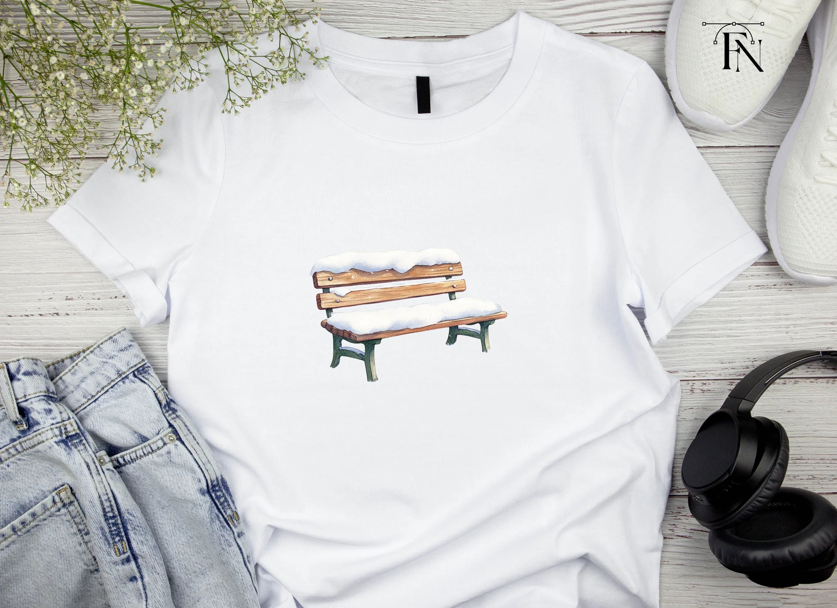 Snowy Wooden Park Bench Clipart Bundle
