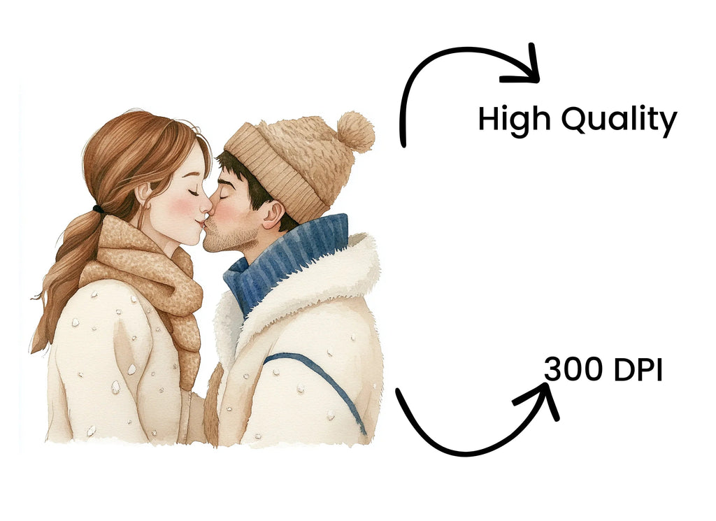 Romantic Winter Couple Kissing Clipart Bundle
