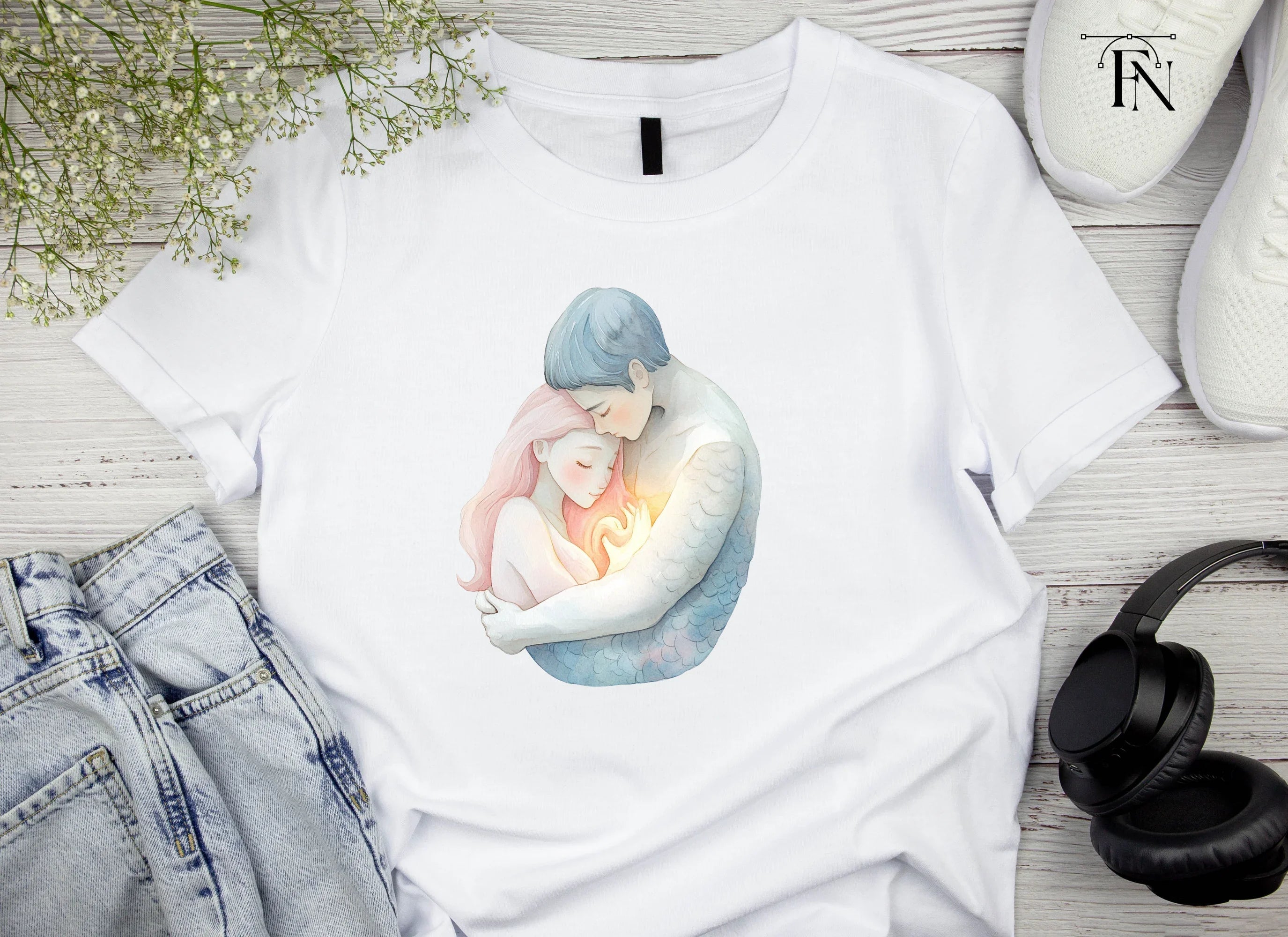 Mermaid Couple Love Hug Clipart Bundle