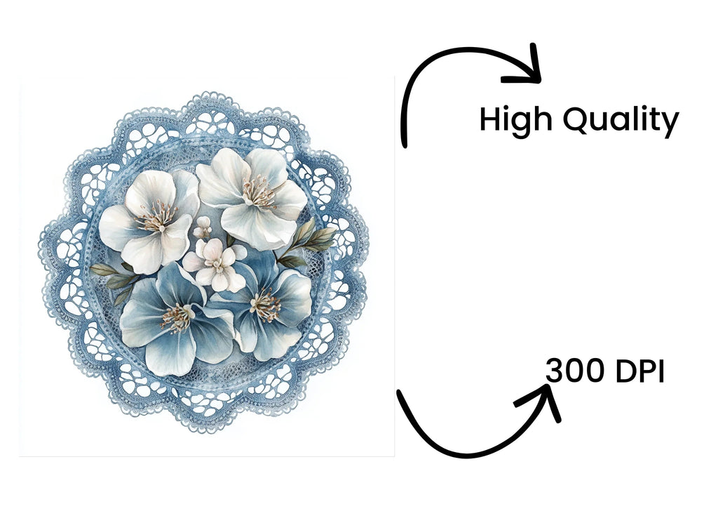 Blue Lace and Floral Clipart Bundle