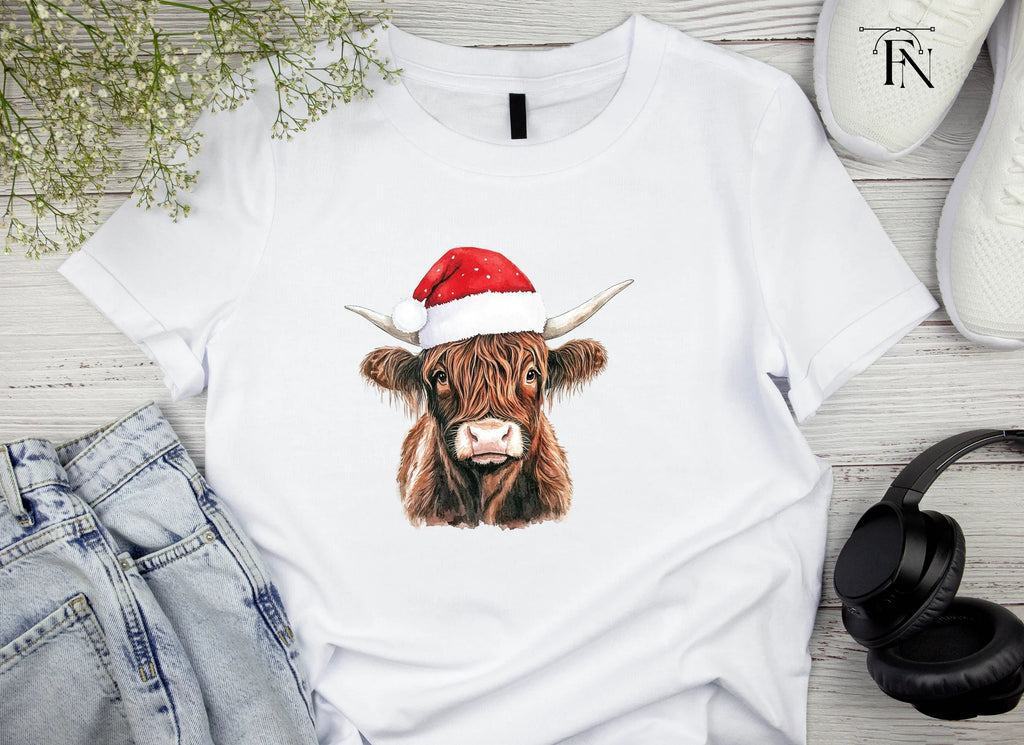 Cute Highland Cow with Santa Hat Clipart Bundle