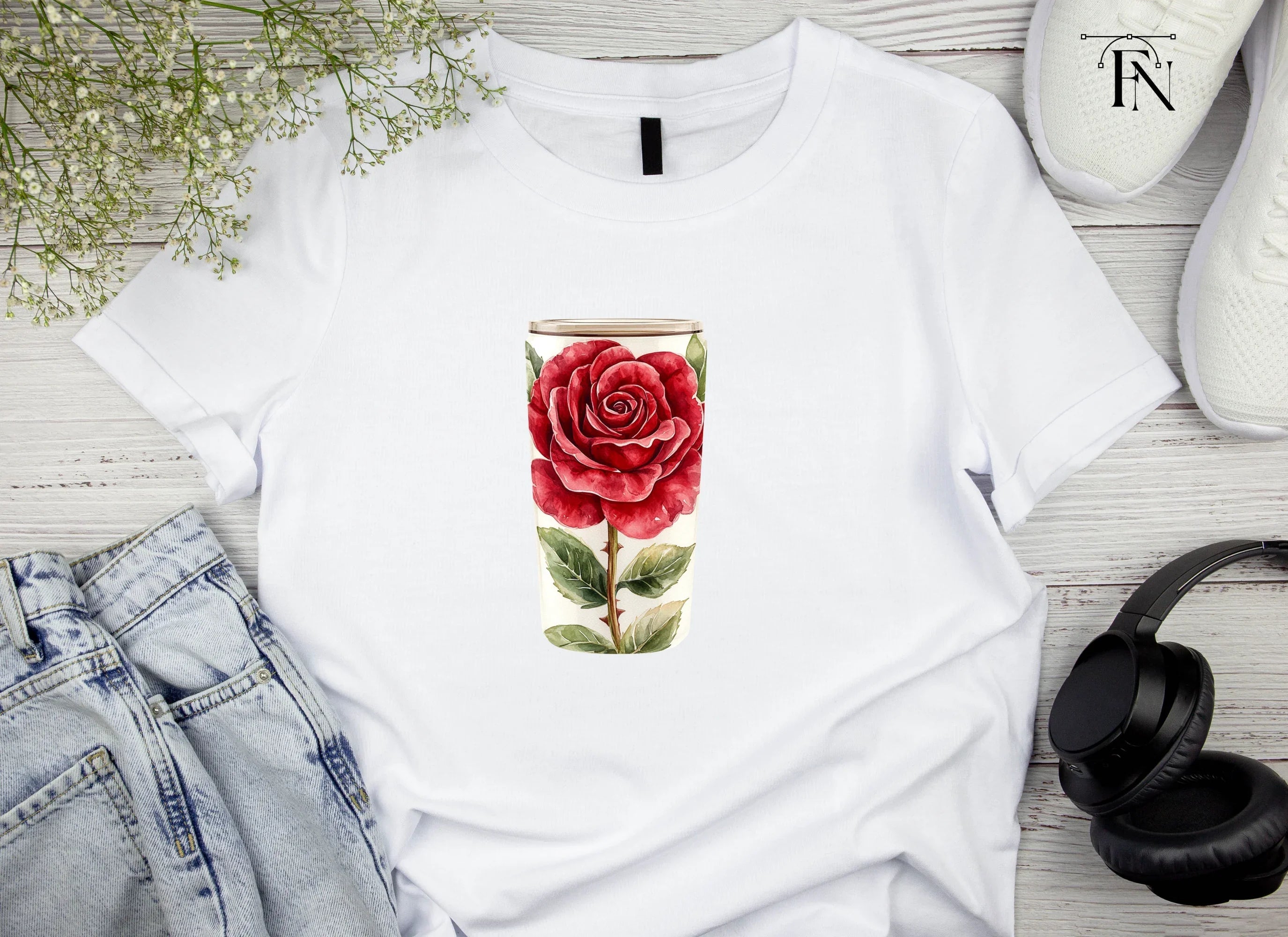 Red Rose Tumbler Clipart Bundle