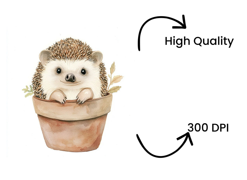 Charming Hedgehog in Terracotta Pot Clipart Bundle