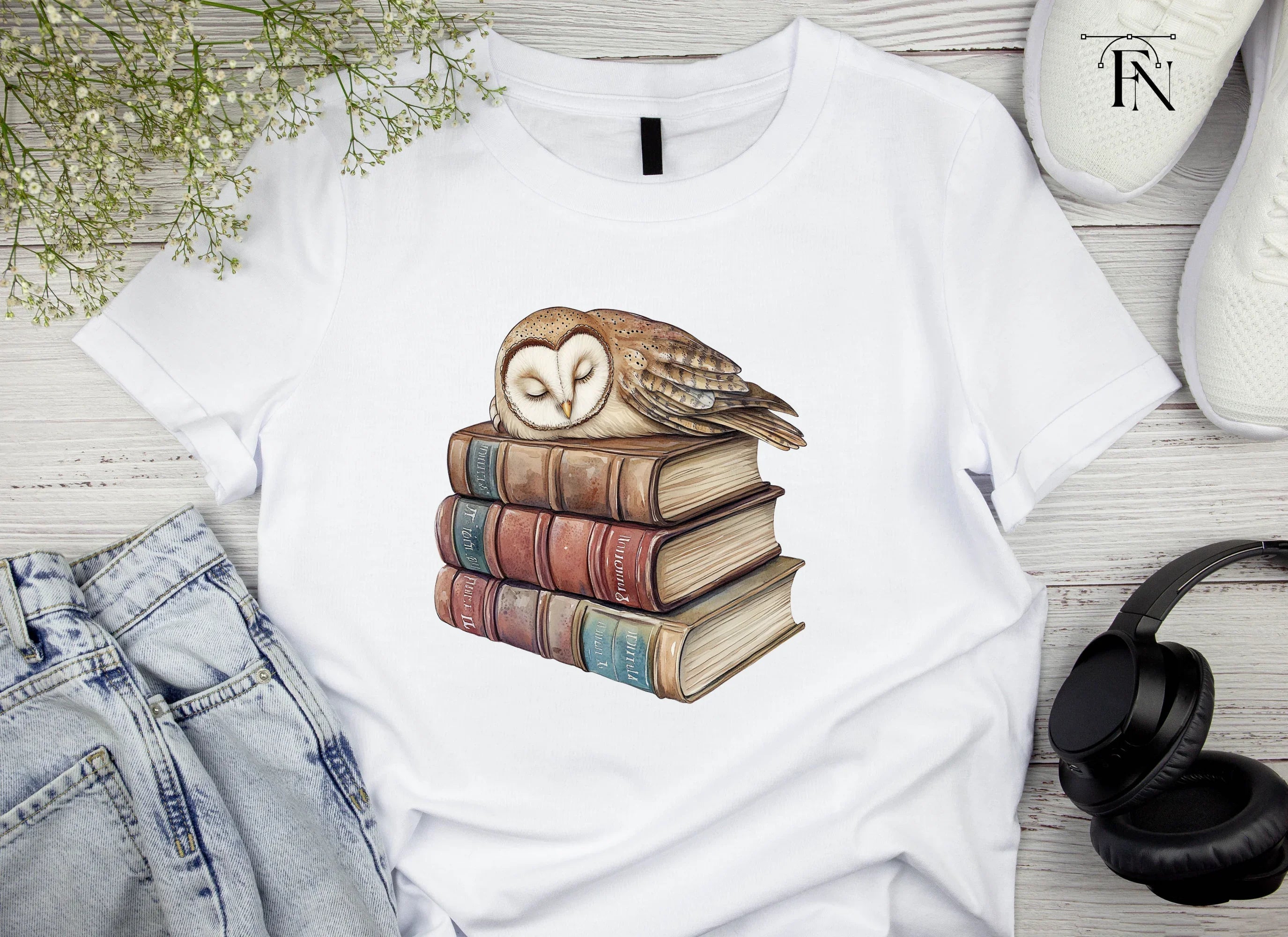 Sleeping Owls on Vintage Books Clipart Bundle