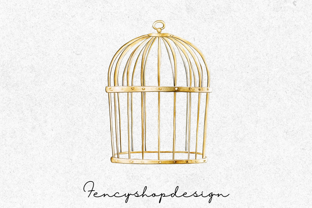 Elegant Golden Bird Cages Clipart Bundle