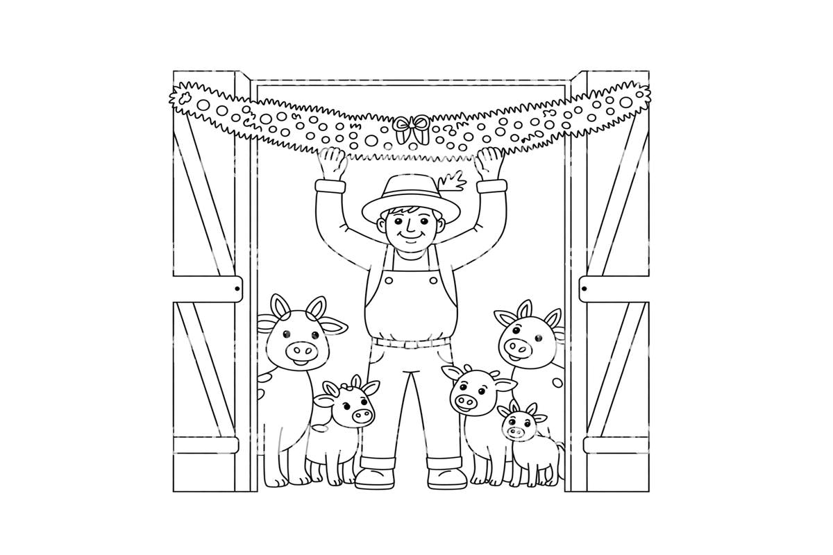 Farmer Decorating Barn with Animals Coloring Books