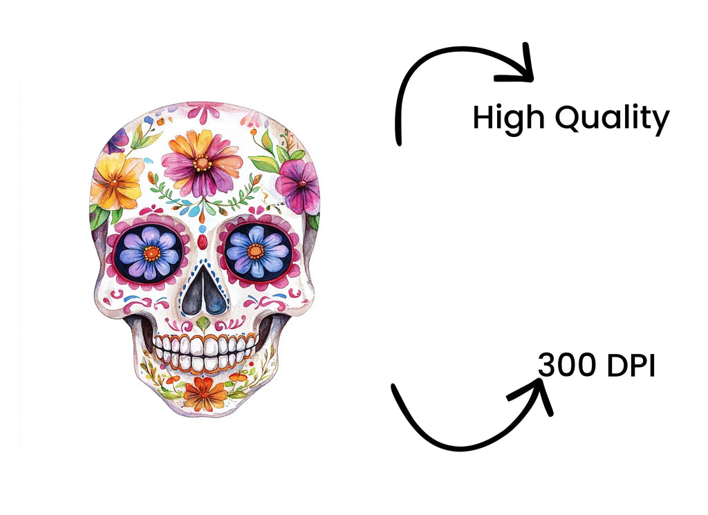 Colorful Floral Sugar Skull Clipart Bundle