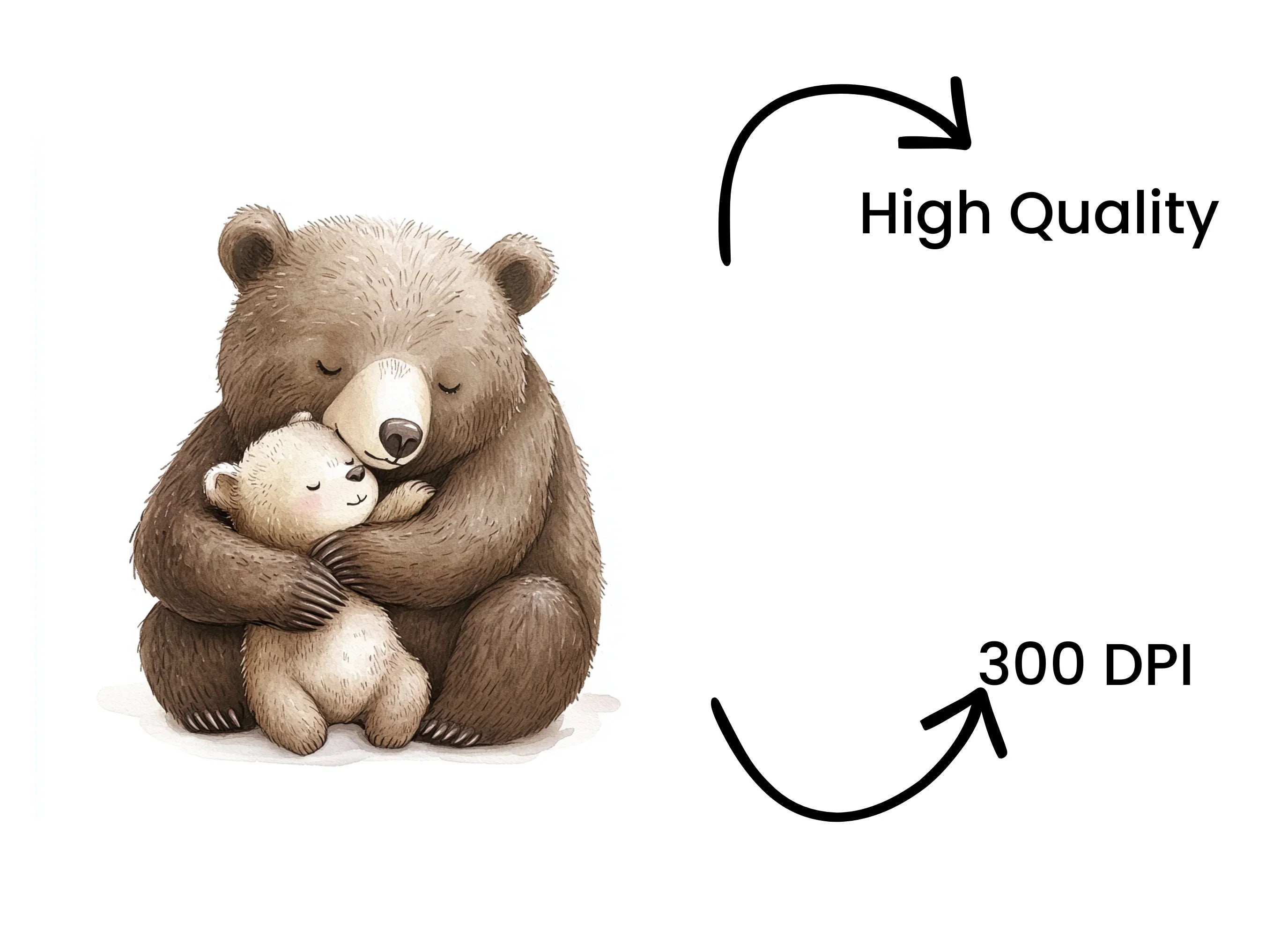 Cute Bear Hug Mother Child Clipart Bundle