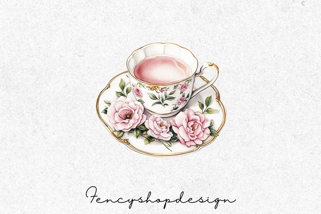 Elegant Floral Teacups & Teapots Clipart Bundle