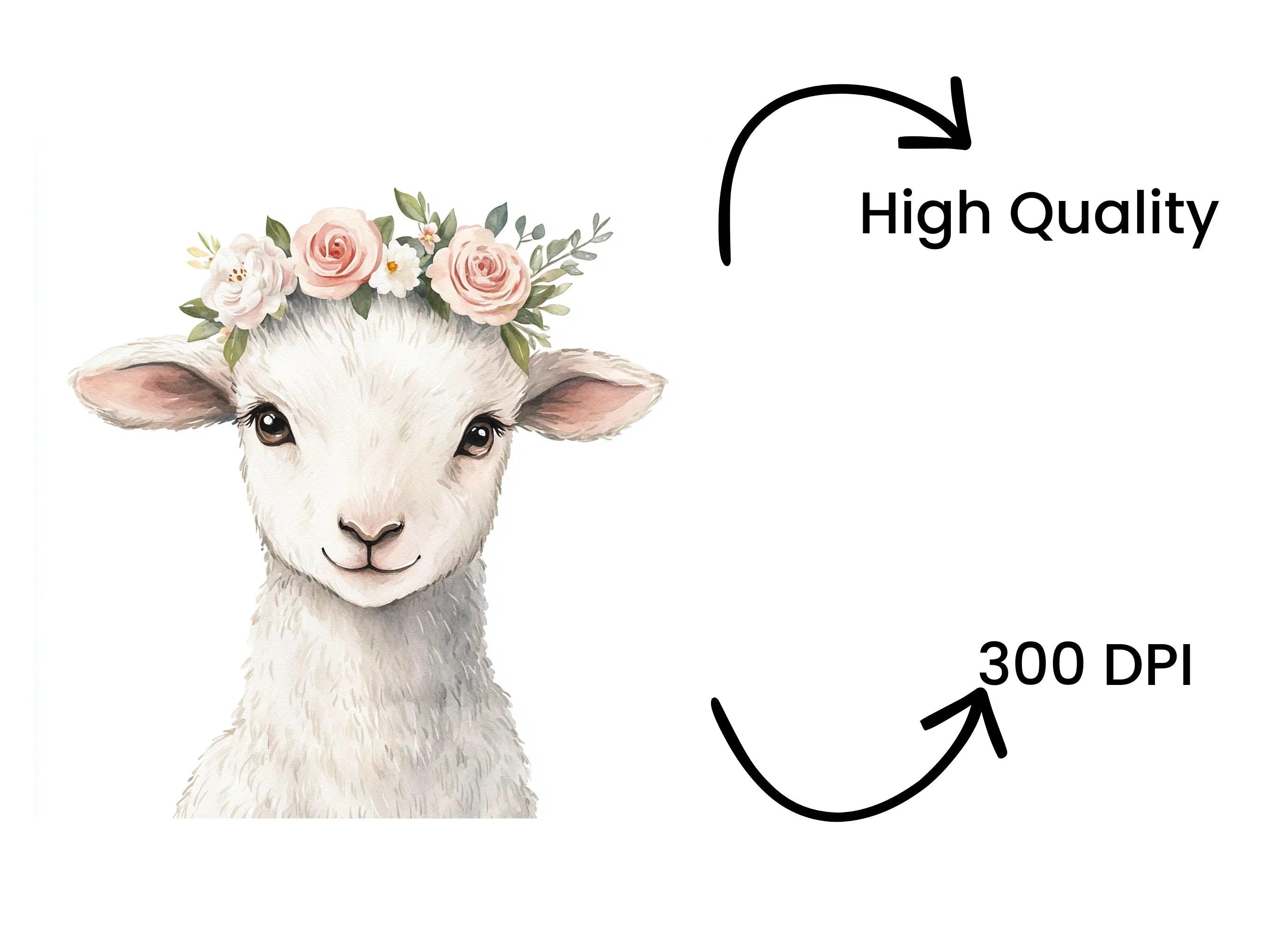 Baby Lambs with Flower Crowns Clipart Bundle