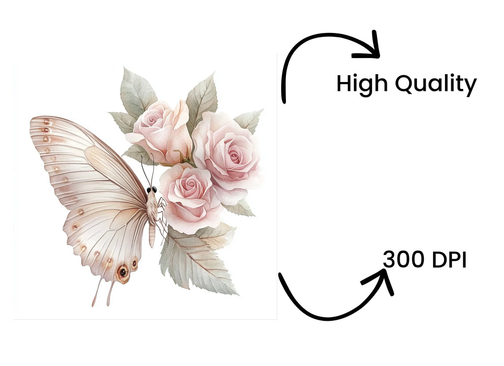 Elegant Butterfly Blush Rose Clipart Bundle