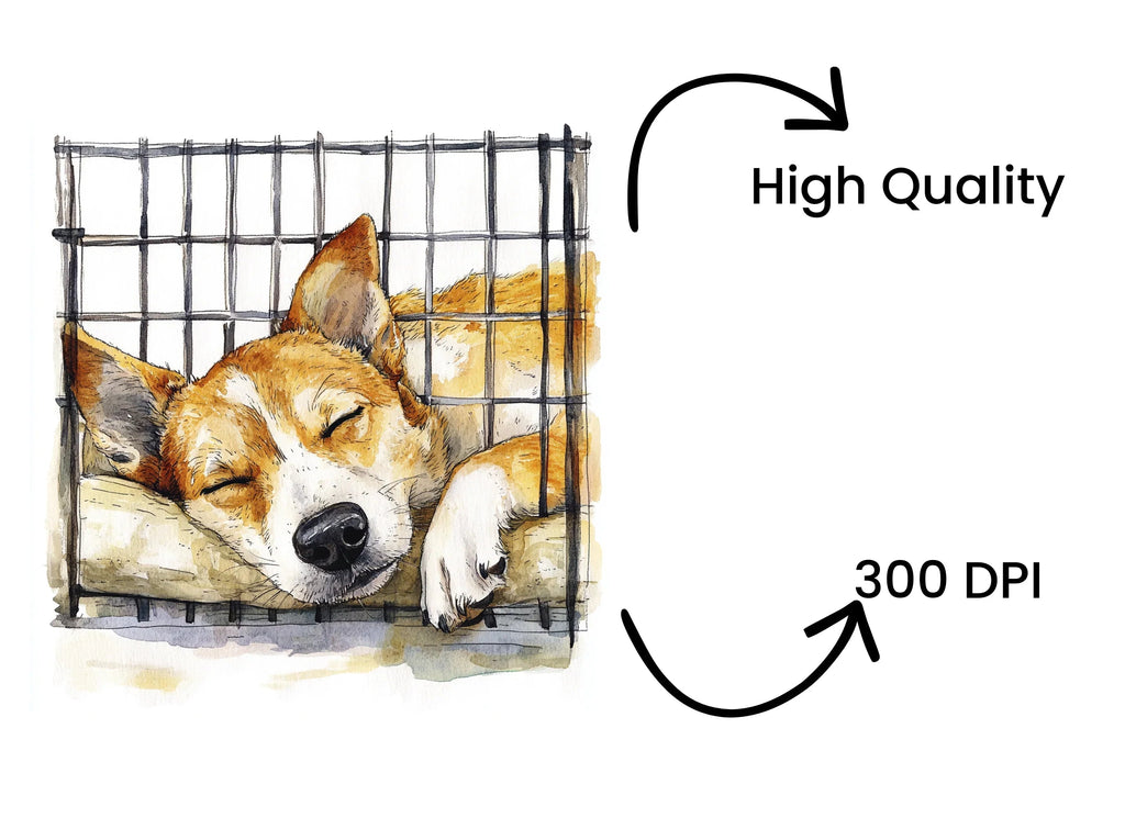 Sleeping Puppies in Crates Clipart Bundle