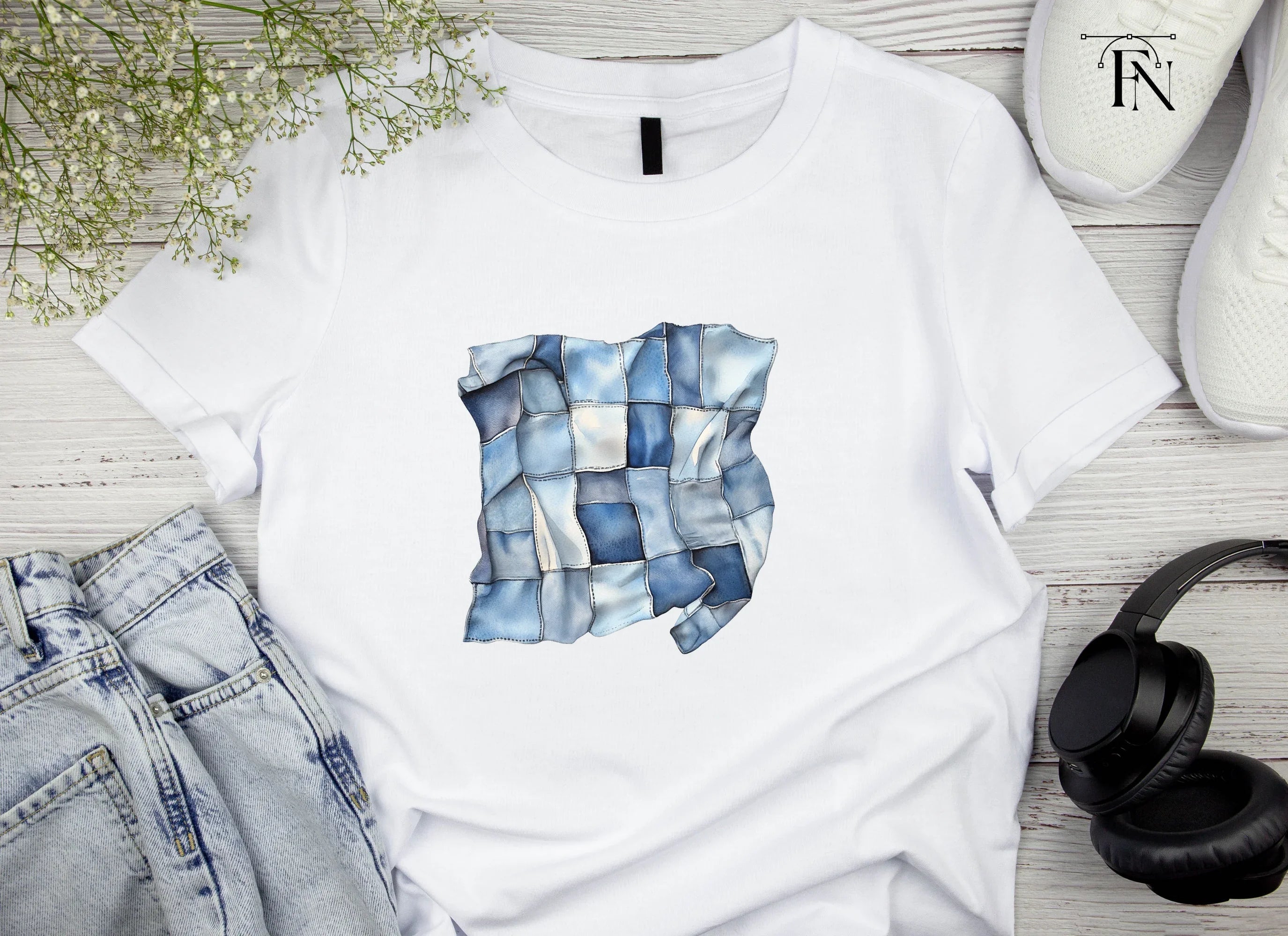Denim Patchwork Quilt Clipart Bundle