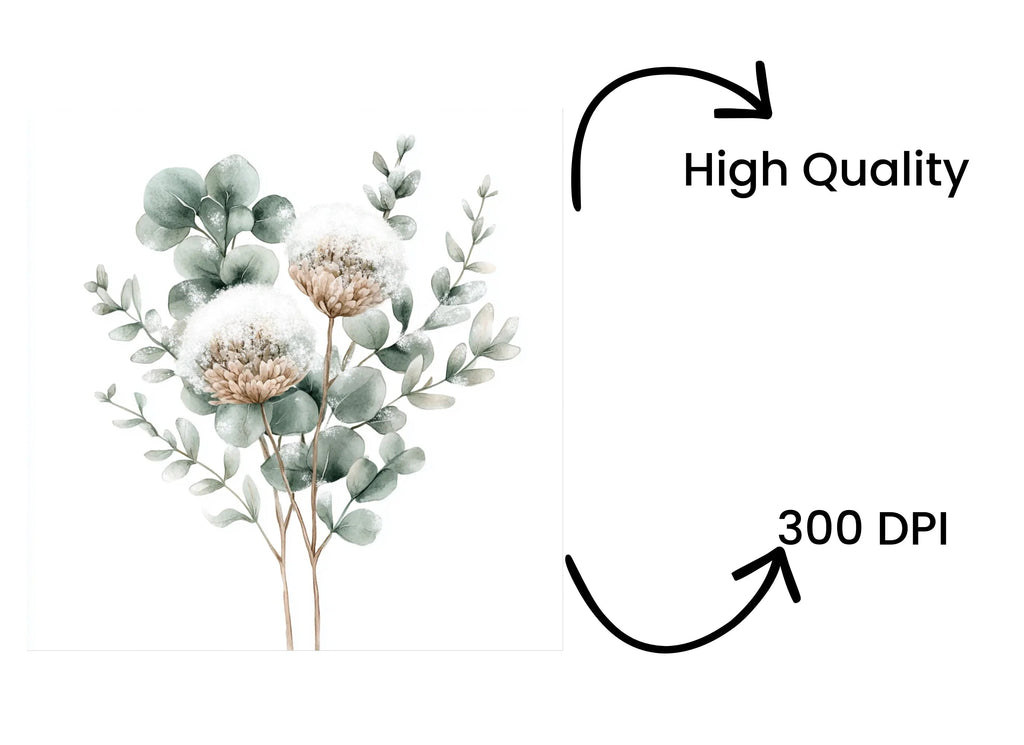 Eucalyptus Winter Flower Clipart Bundle