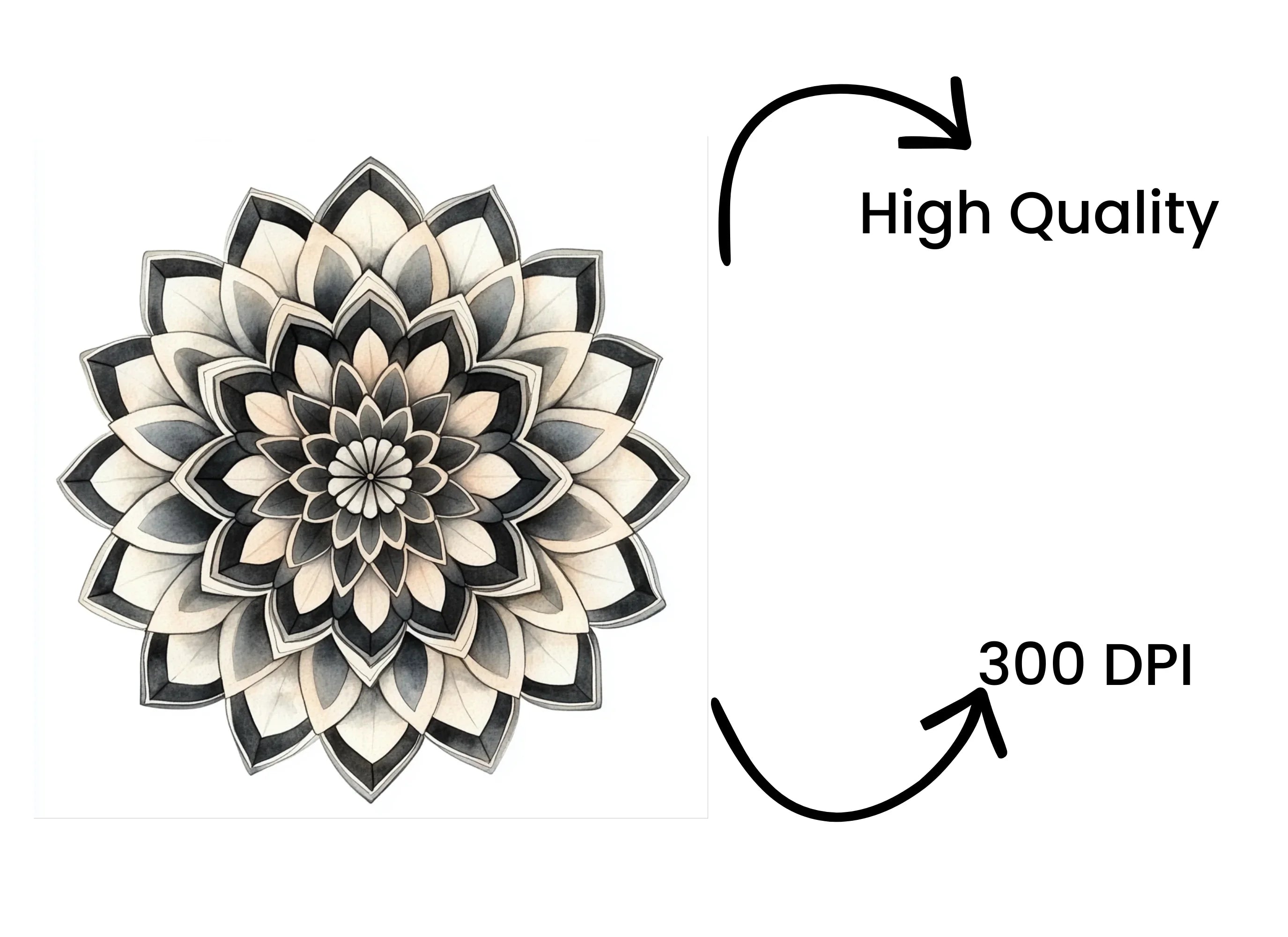 Monochrome Mandala Flower Clipart Bundle