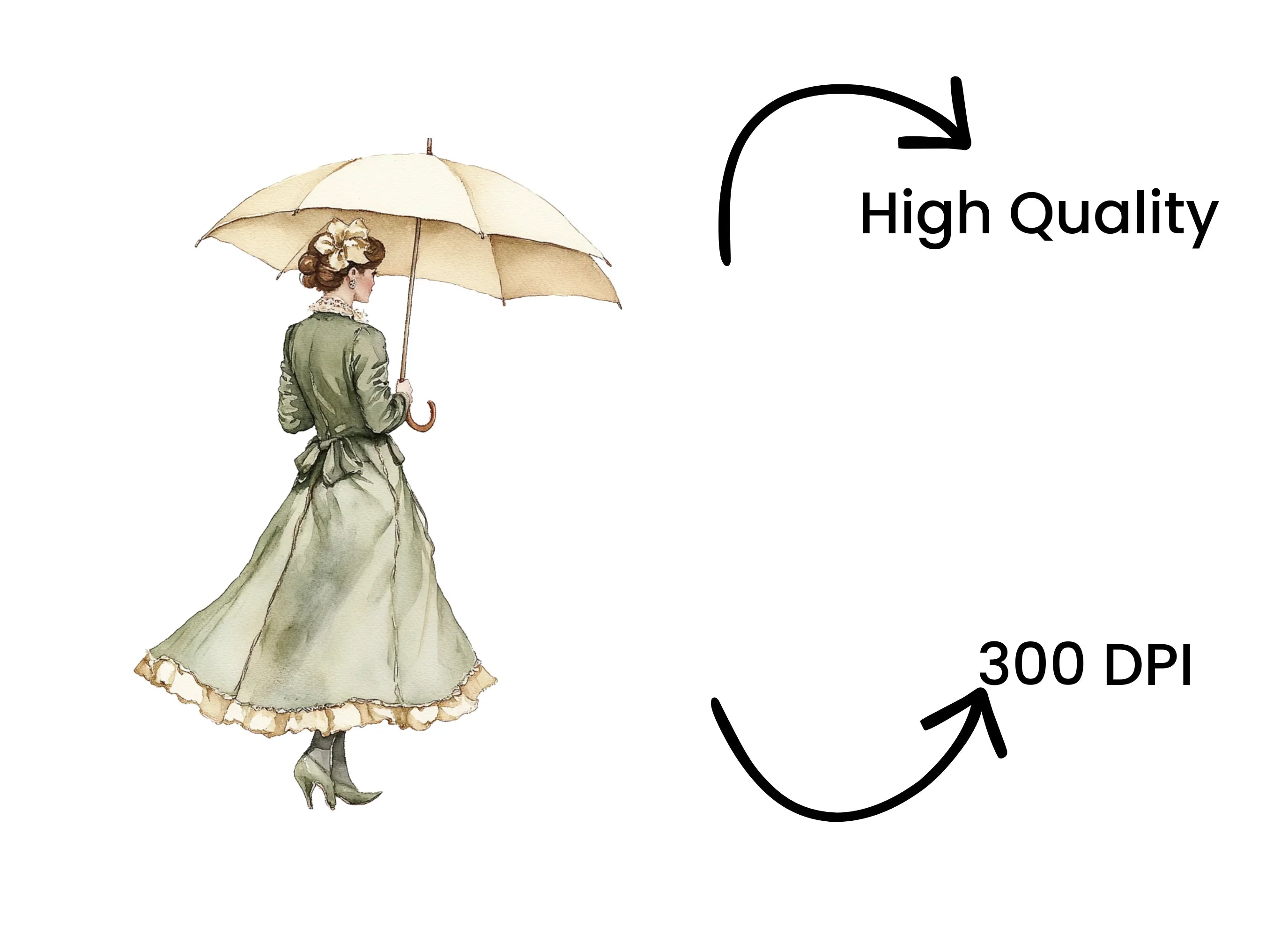 Vintage Lady With Umbrella Clipart Bundle