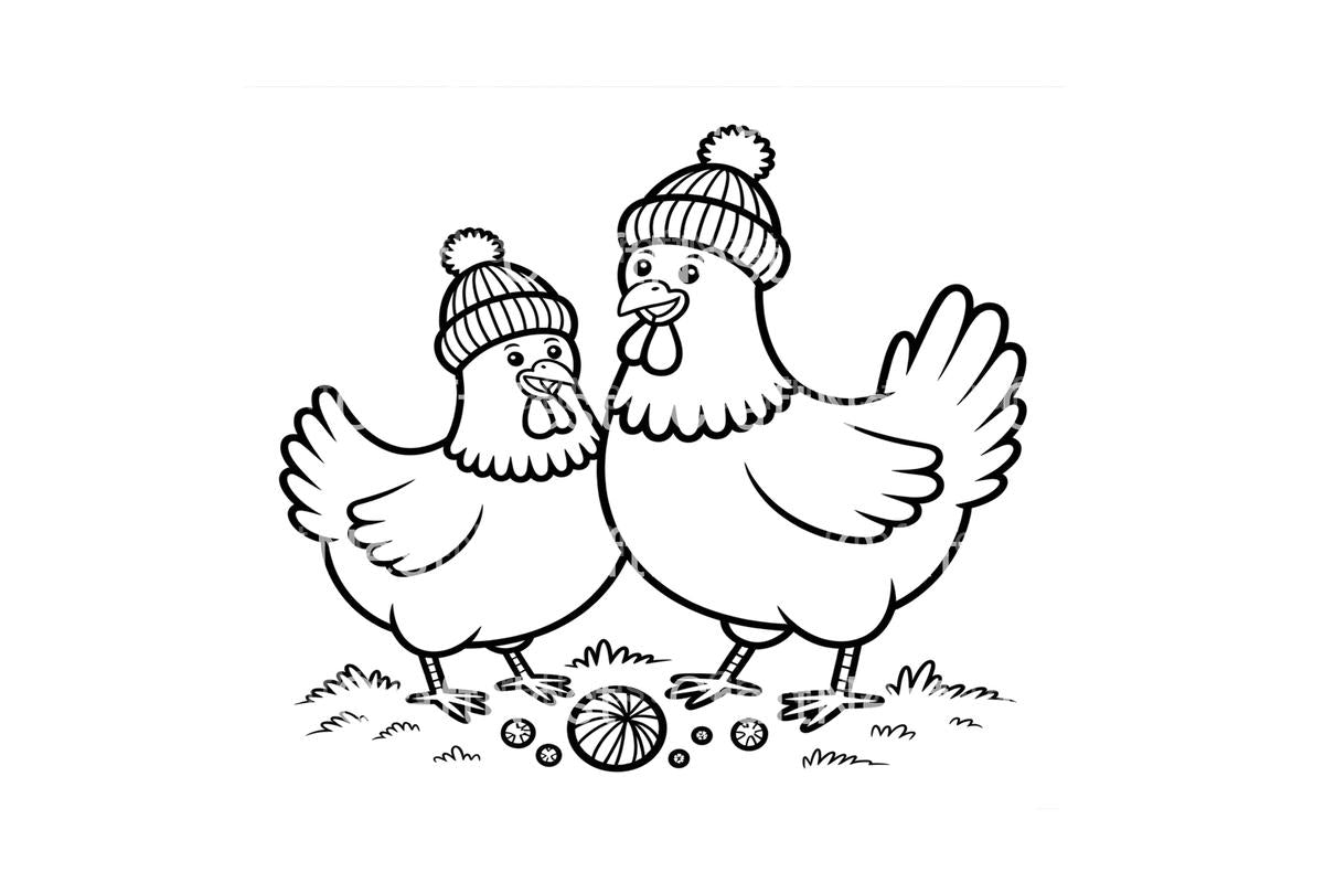 Cute Winter Chickens Coloring Books