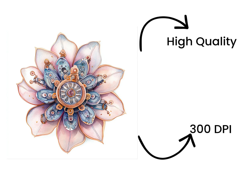 Intricate Steampunk Flower Designs Clipart Bundle