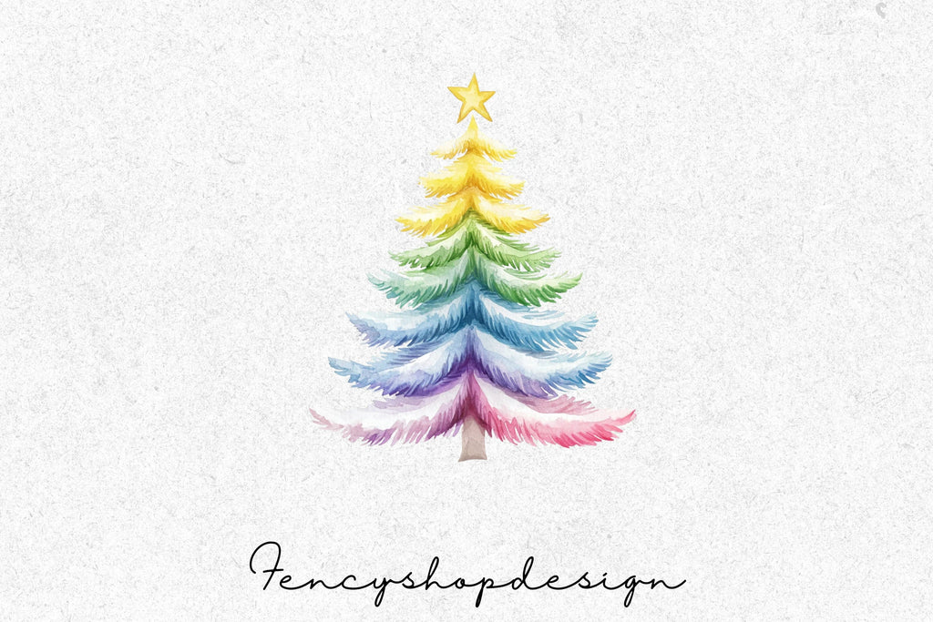 Rainbow Christmas Tree Clipart Bundle