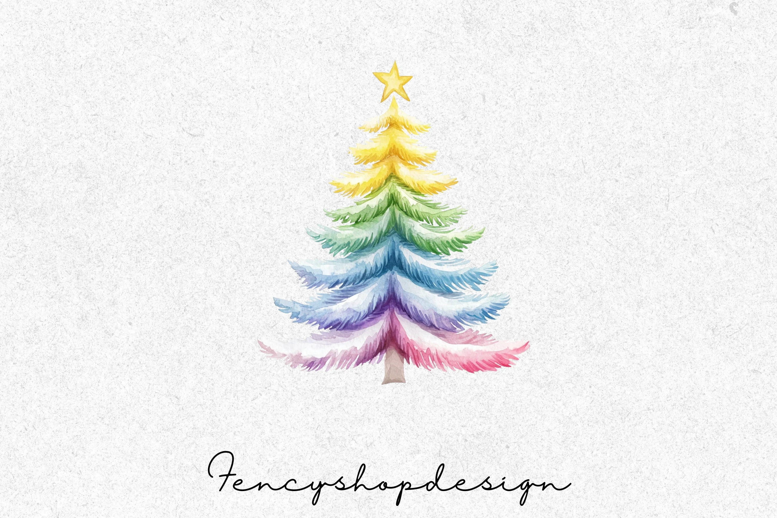 Rainbow Christmas Tree Clipart Bundle