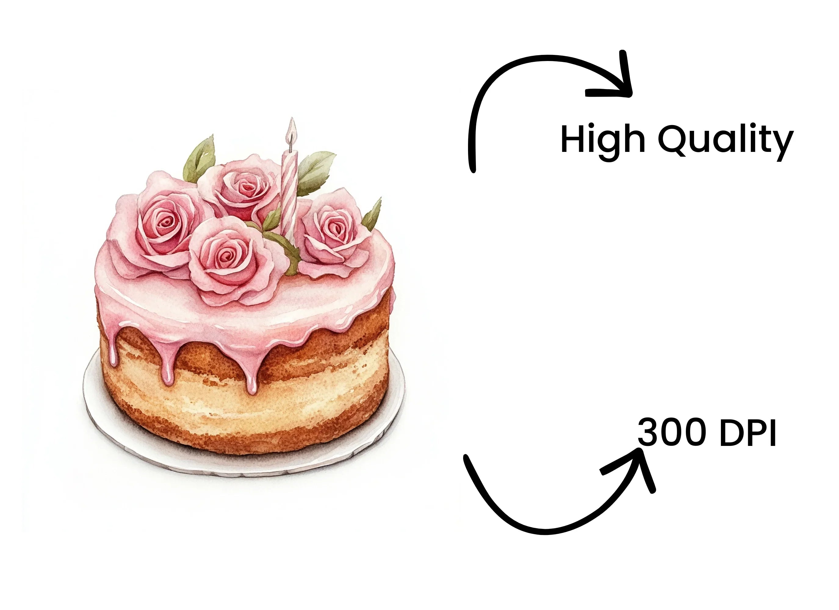 Pink Rose Cake Clipart Bundle
