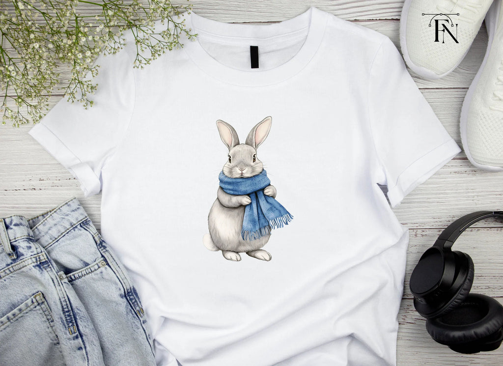 Cute Grey Bunnies with Blue Scarves Clipart Bundle