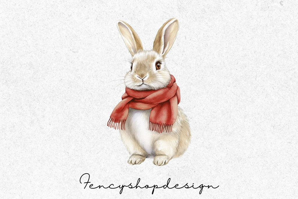 Cute Rabbits with Scarves Clipart Bundle