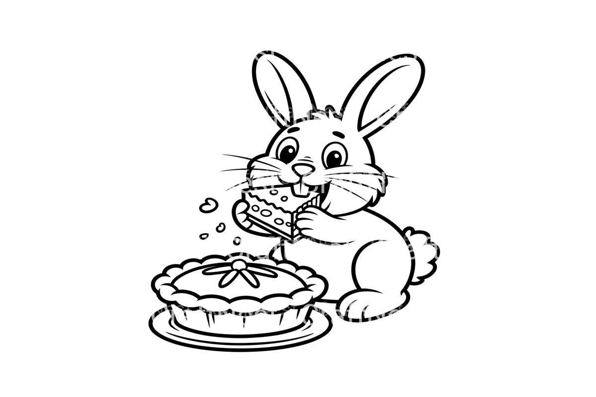 Cute Bunny Eating Pie Coloring Books
