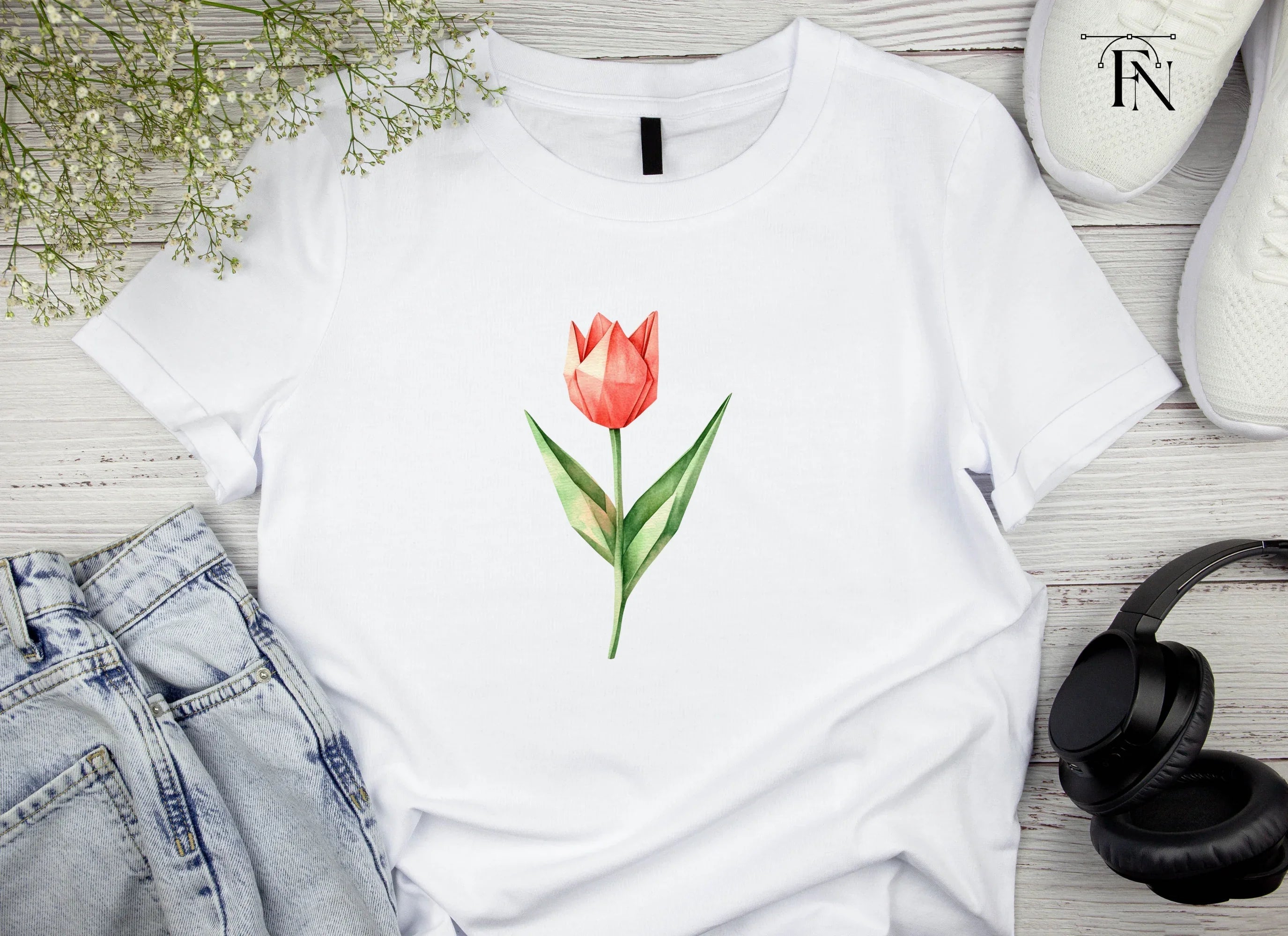 Elegant Origami Tulip Clipart Bundle