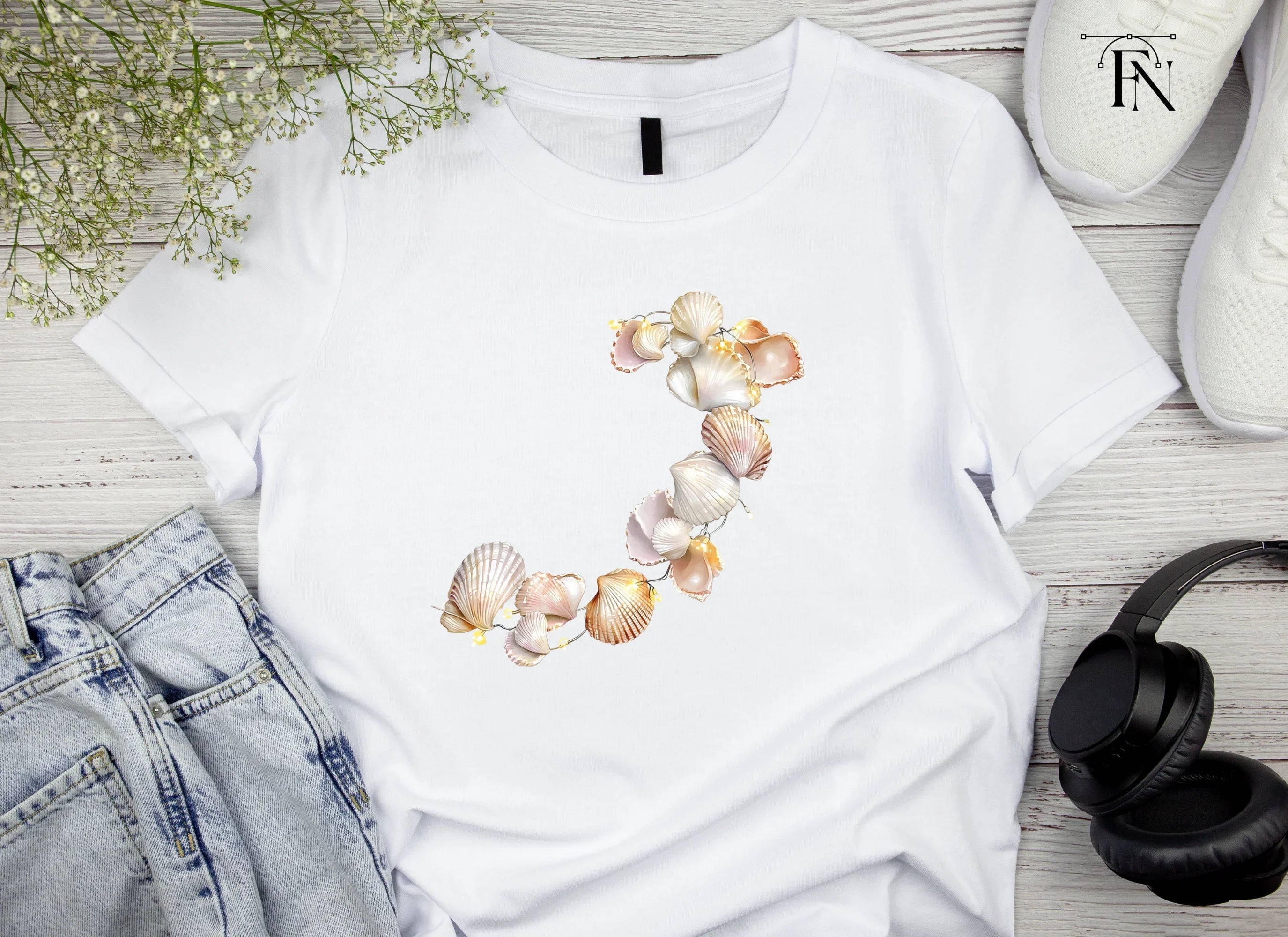 Shimmering Seashell Garland Clipart Bundle