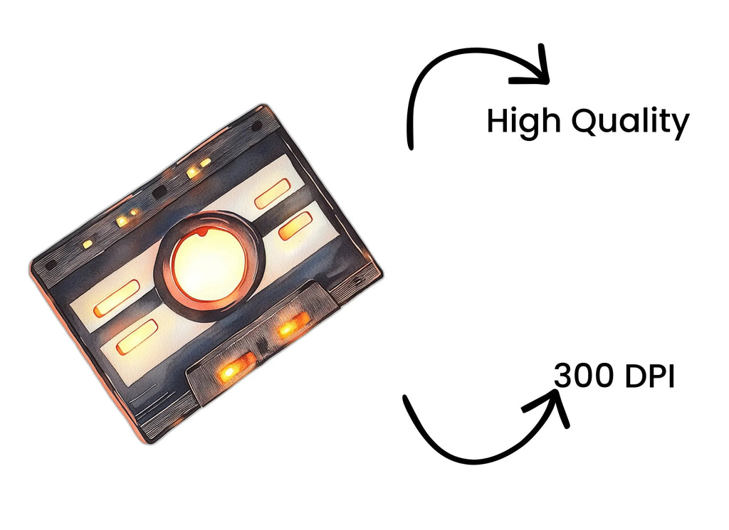 Glowing Retro Cassette Tape Clipart Bundle