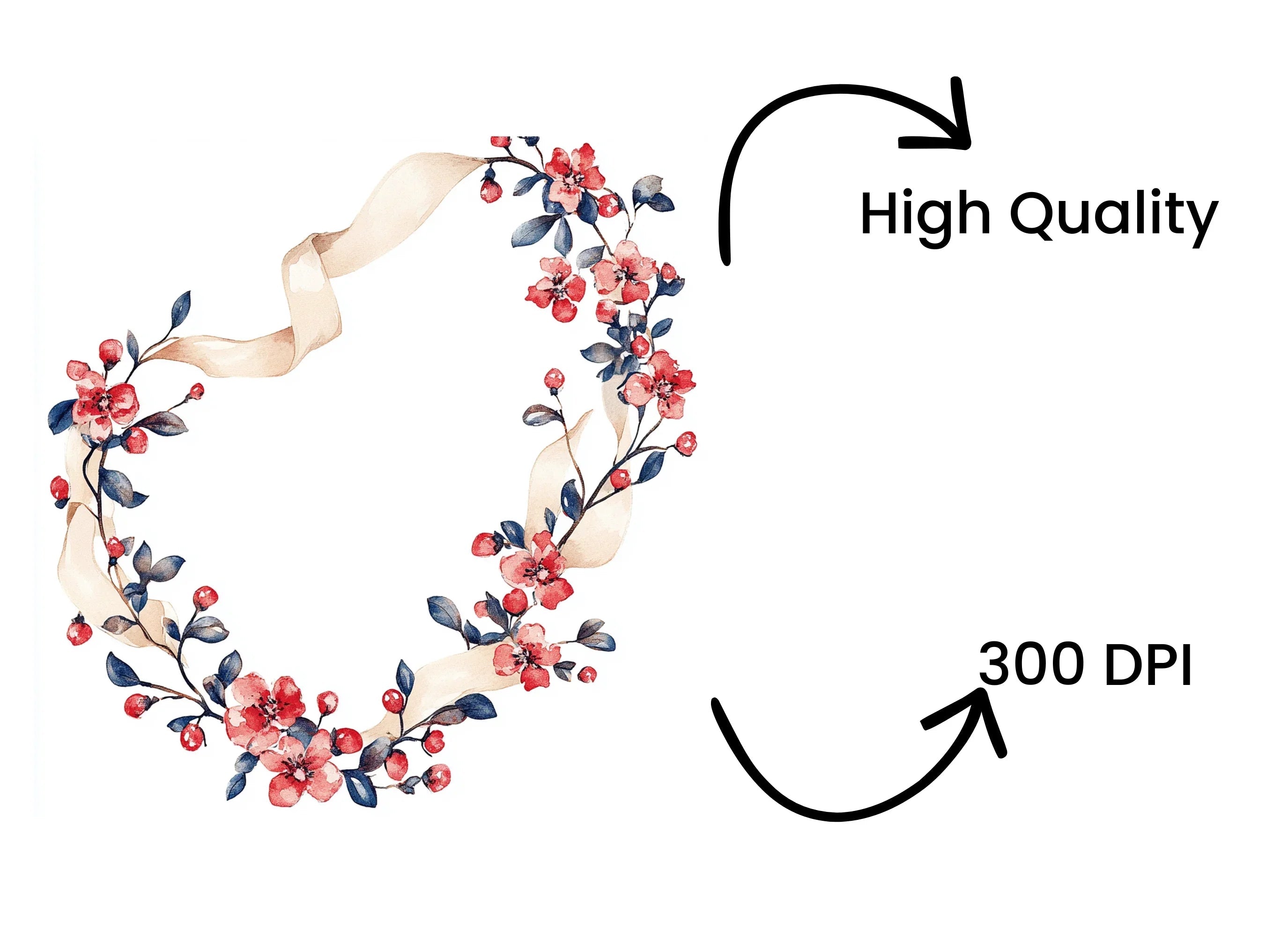 Floral Wreath with Ribbon Clipart Bundle