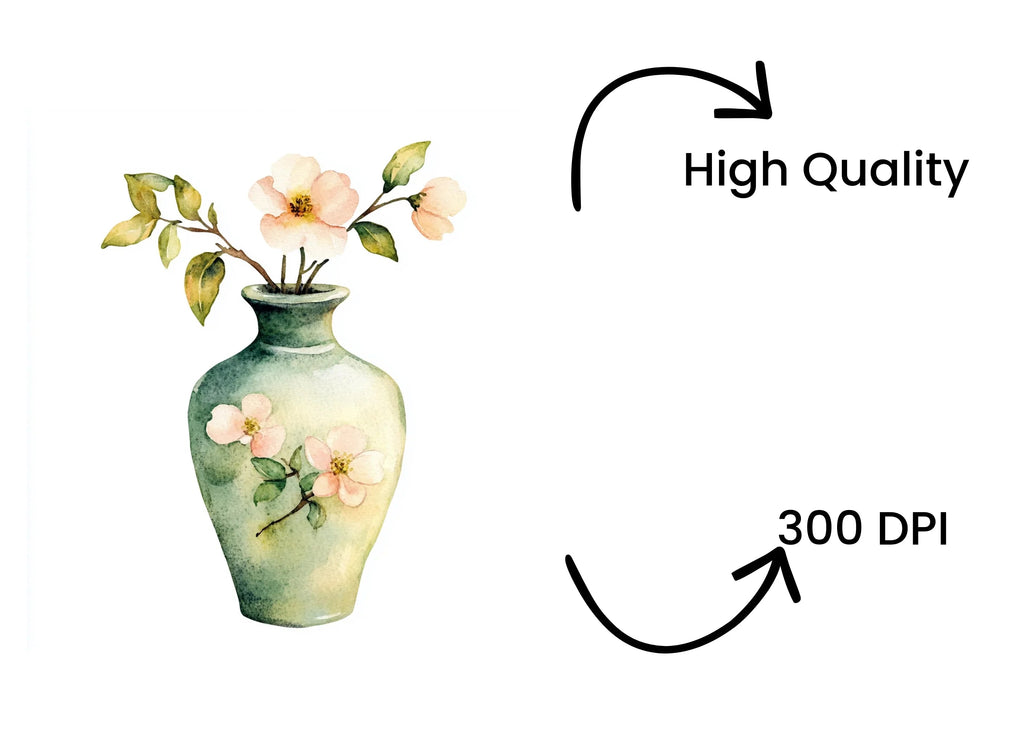 Green Vase Cherry Blossom Clipart Bundle