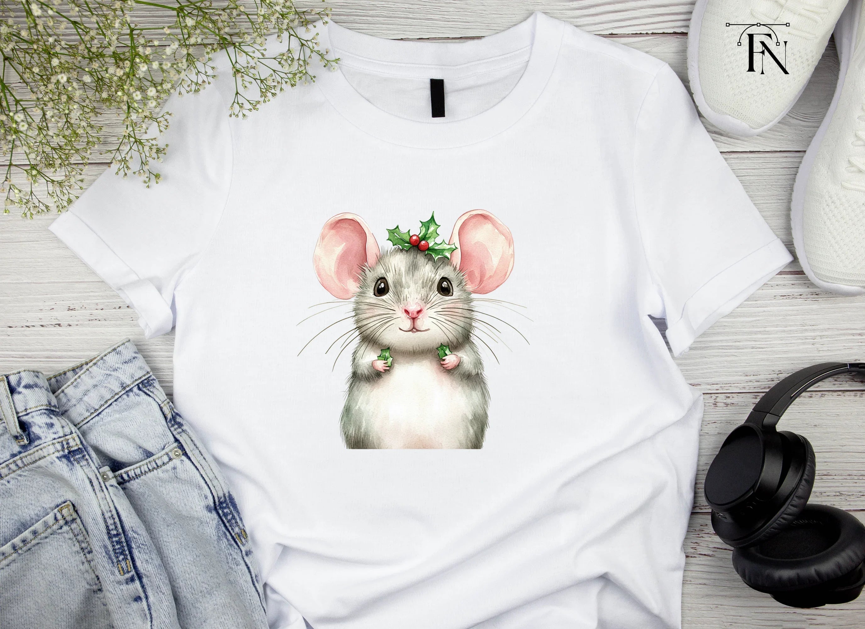 Cute Christmas Mouse Clipart Bundle