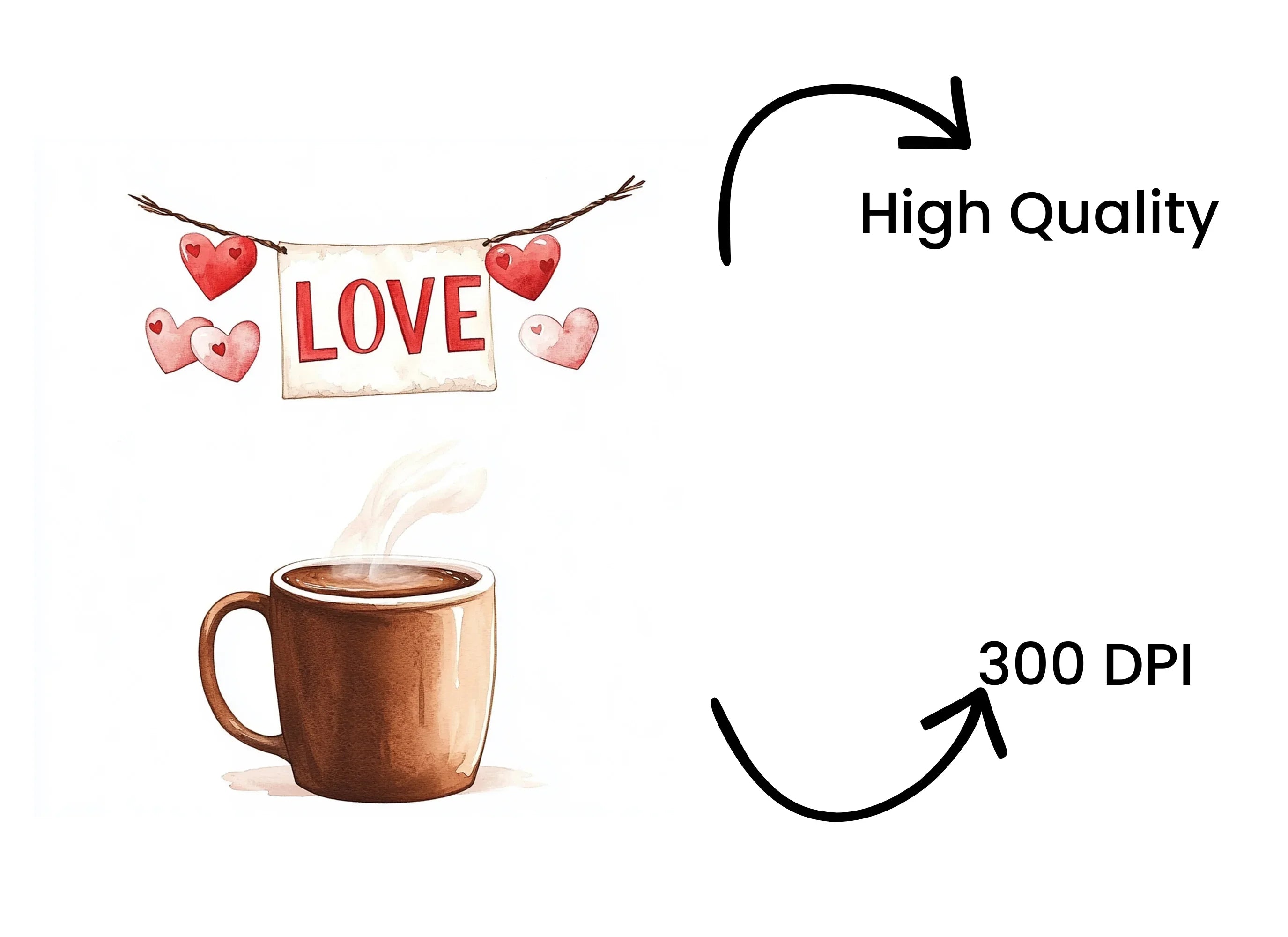 Love Heart Banners and Hot Cocoa Clipart Bundle