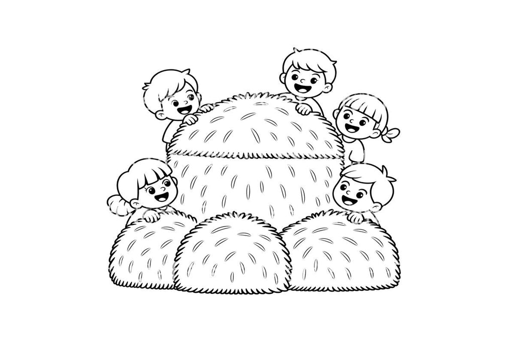 Happy Kids Playing With Hay Bales Coloring Books