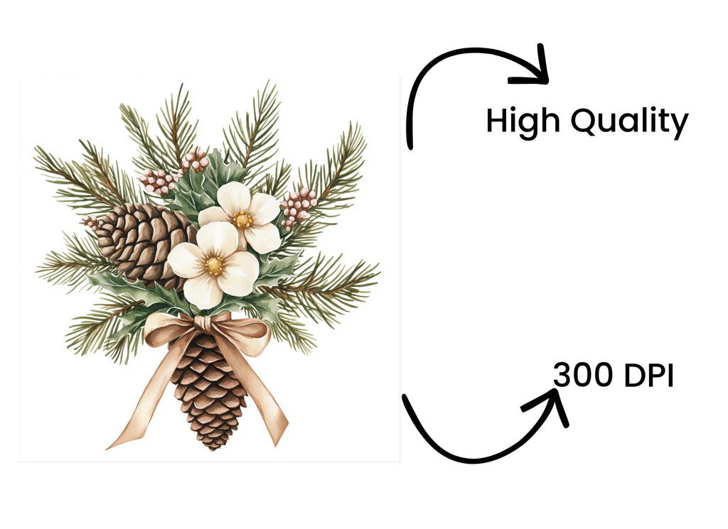 Christmas Pine Cone Flower Clipart Bundle