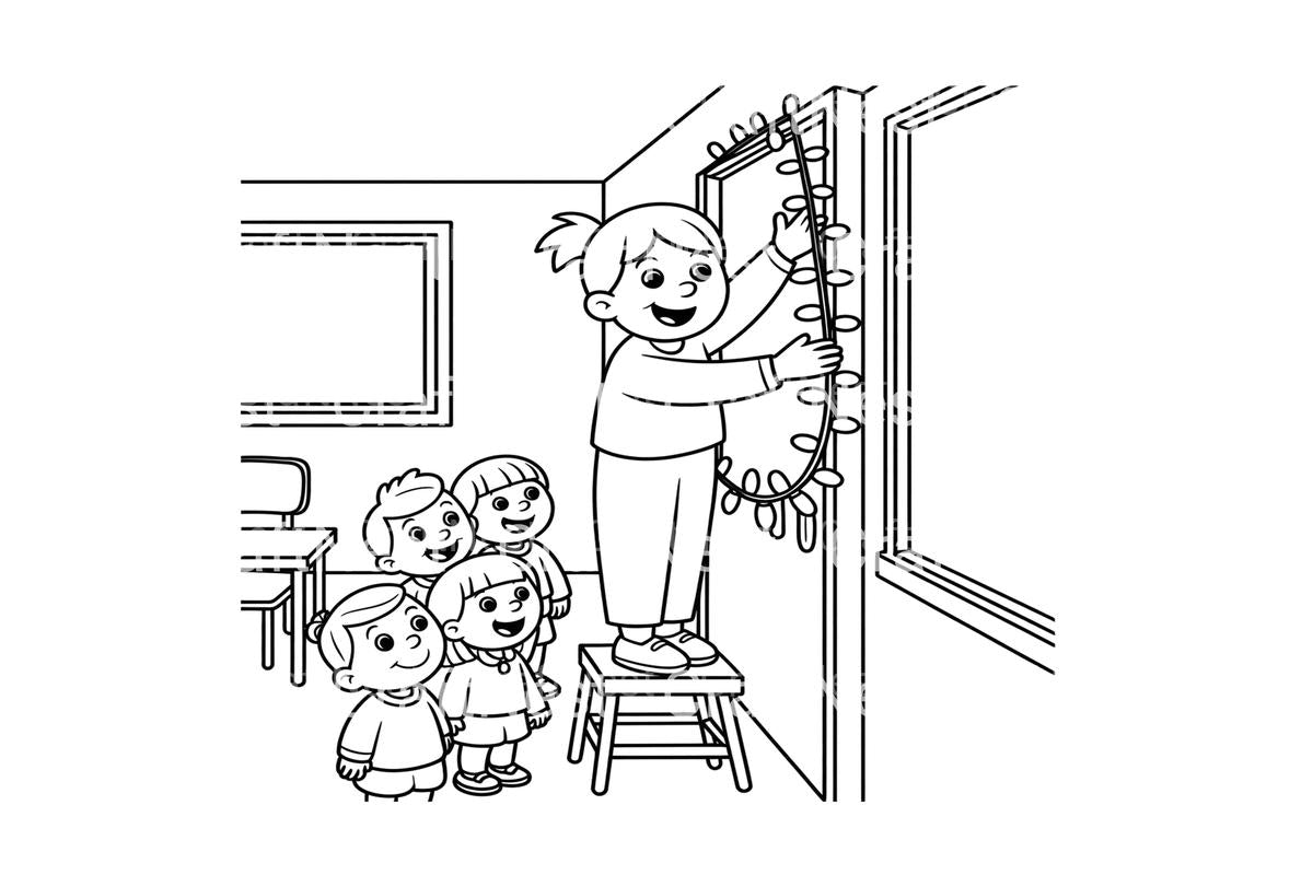 Kids Decorating for Christmas Coloring Books