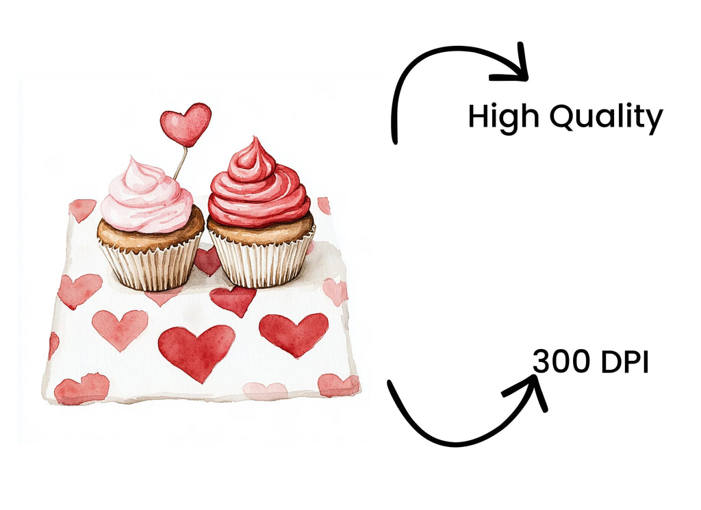 Romantic Heart Cupcakes Clipart Bundle