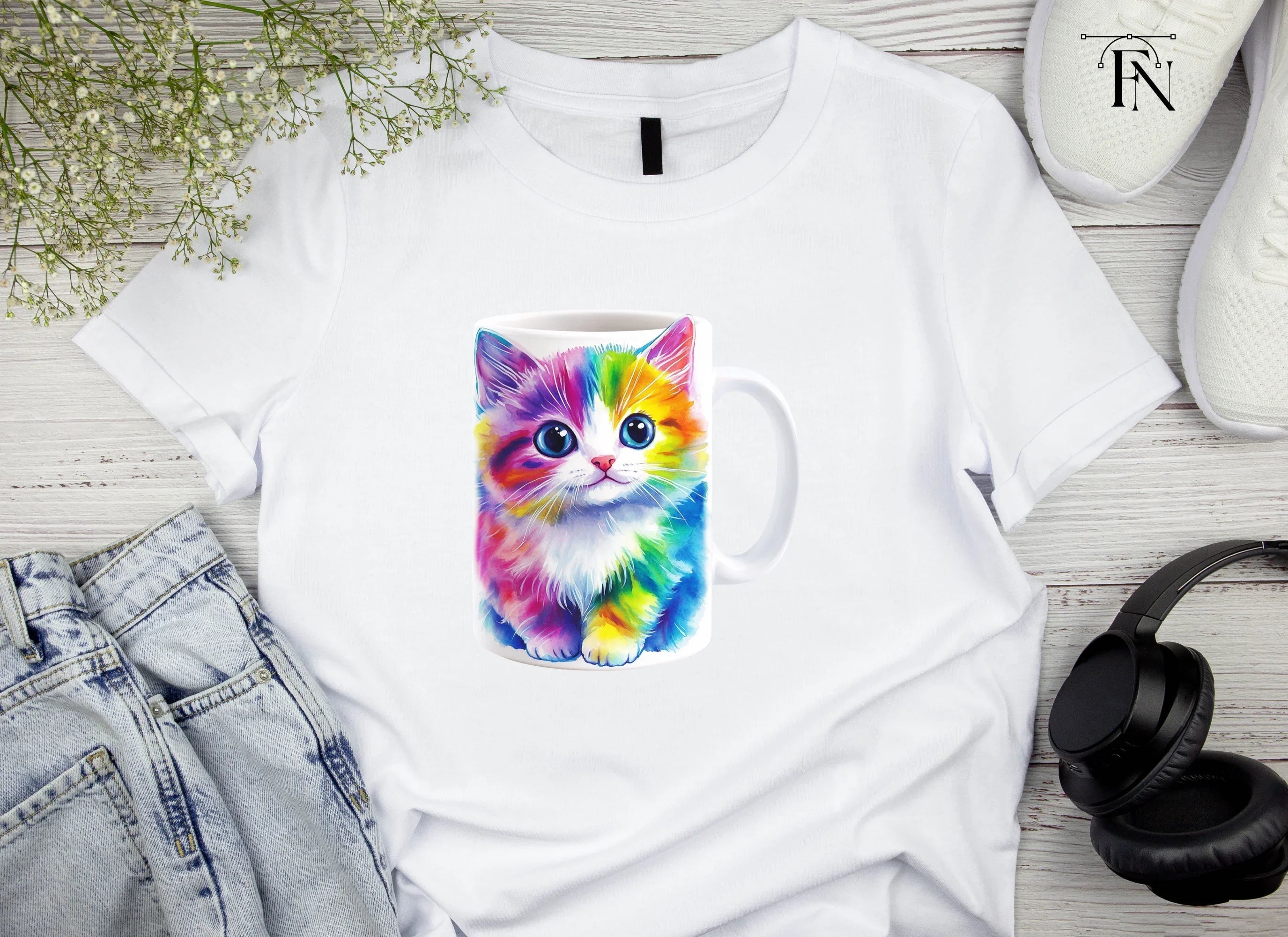 Cute Rainbow Cat Clipart Bundle