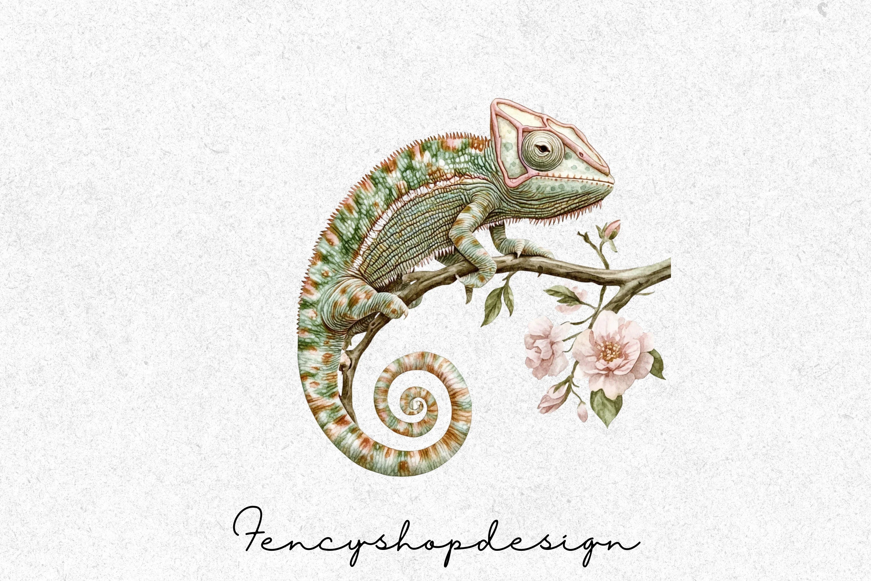 Cute Chameleon Floral Clipart Bundle