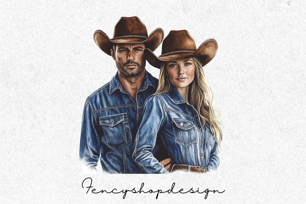 Rustic Cowboy Cowgirl Couple Clipart Bundle