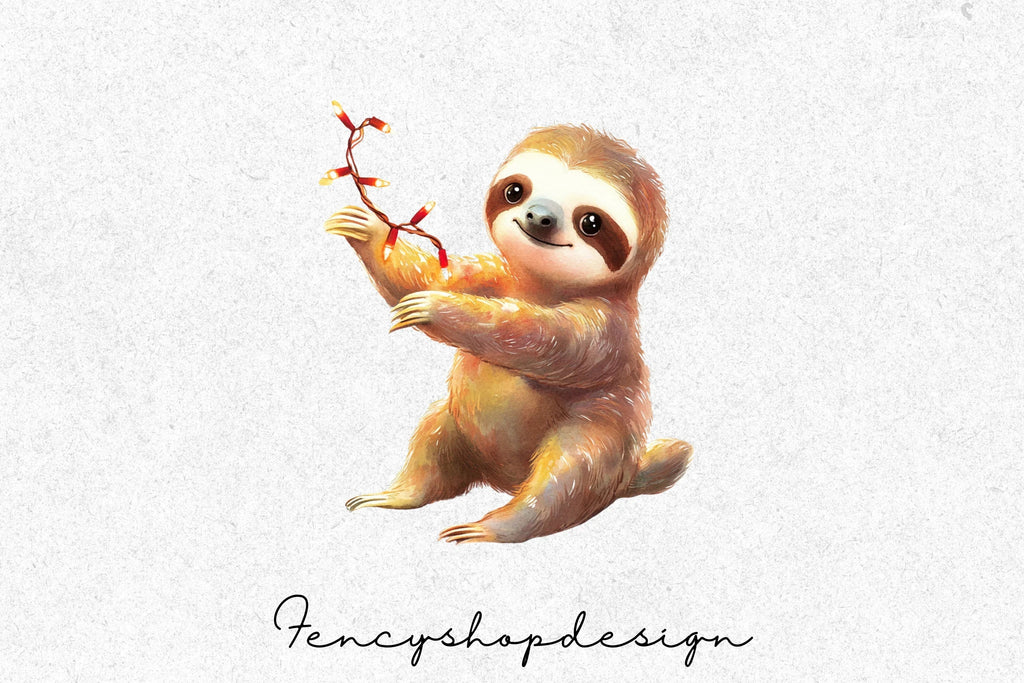 Cute Christmas Sloths Clipart Bundle