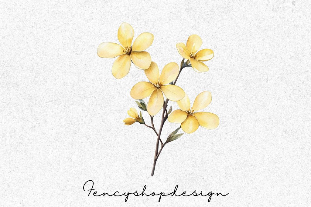 Delicate Yellow Floral Branch Clipart Bundle