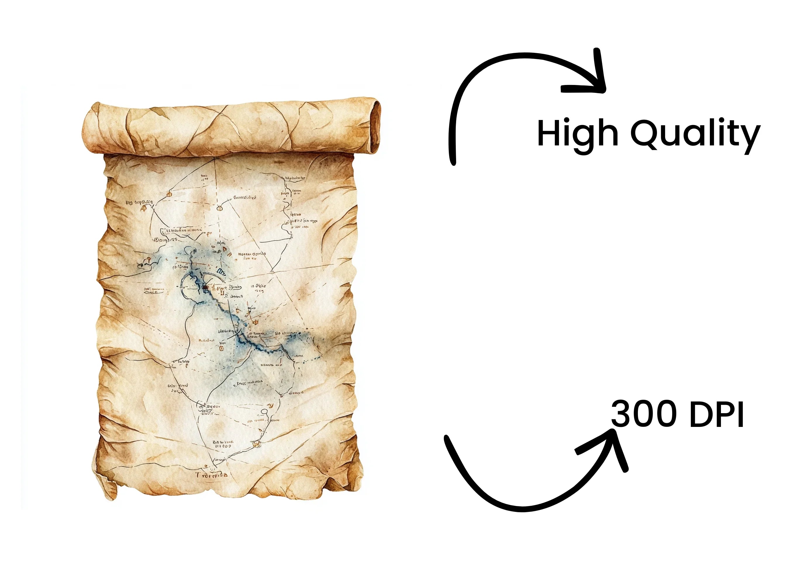 Vintage Scroll Maps Clipart Bundle